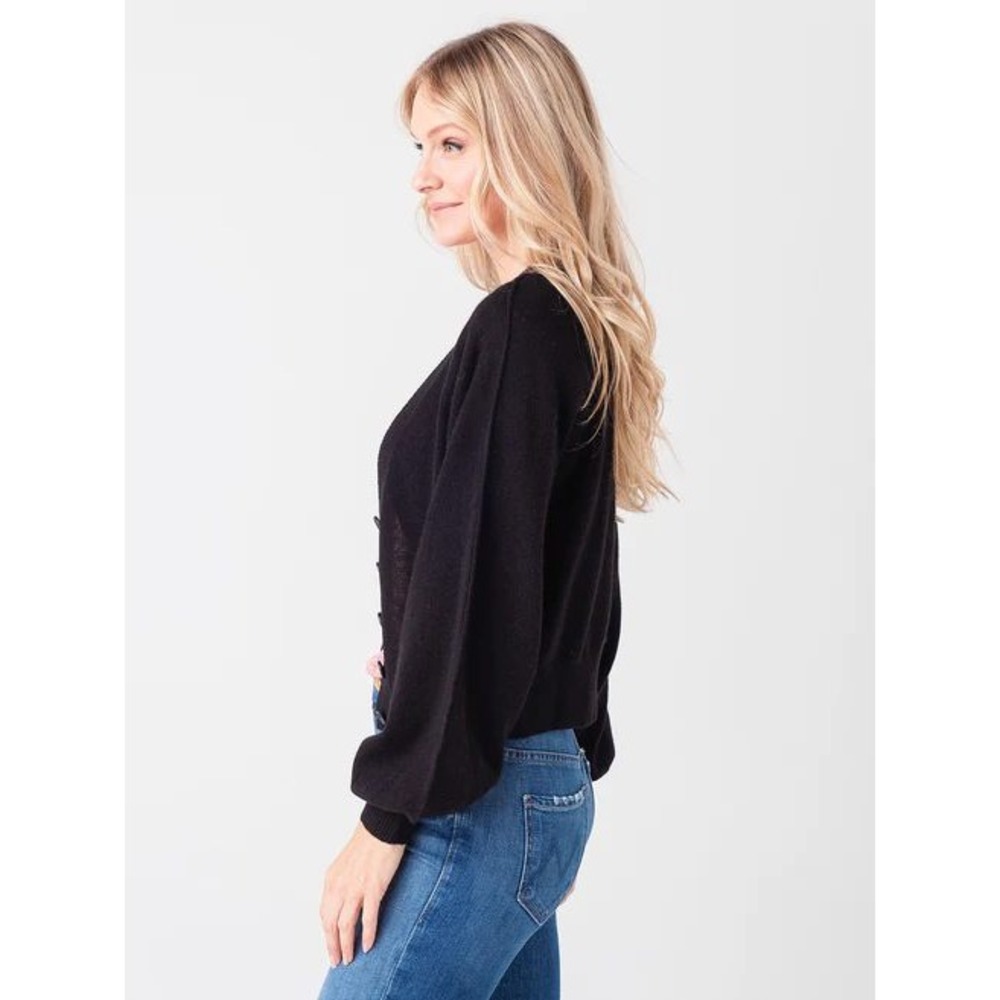 FRAME 100% Cashmere Linked Cardigan Sweater Long Sleeve Button Black Size Large - Picture 16 of 16